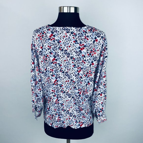 Beach Lunch Lounge Abstract Floral Print V Neck Tie Hem Top Blouse S - Picture 4 of 6